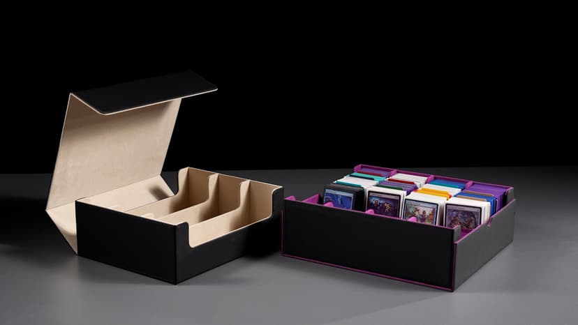 ZLCA Card Storage Box for MTG PTCG, Commander Deck Box Holds 3000+ Cards, Card Storage Case with 4 Stoppers, Card Organizer for TCG Sport Cards(Black&Purple)