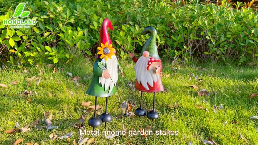 HONGLAND Metal Gnome Yard Art Outdoor Gnomes Garden Statue 18 Inch Gnome Figurine Decorative Stakes for Holiday Christmas Lawn Patio Yard Garden Decor-2 PCS