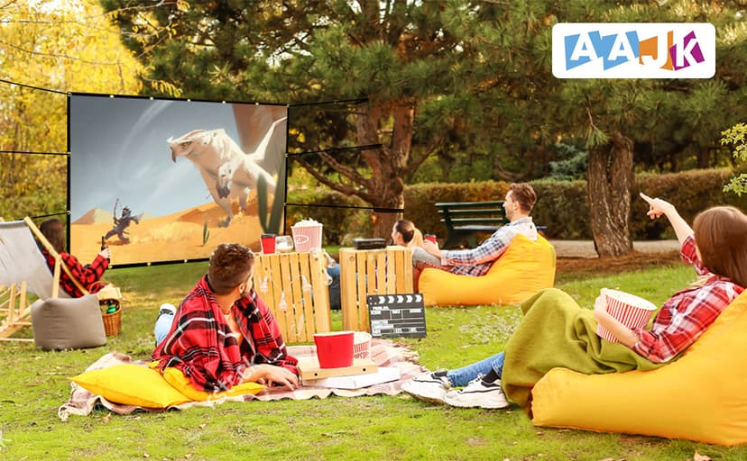 AAJK Outdoor Projection Screen 150 inch, Washable Projector Screen 16:9 Foldable Anti-Crease Portable Projector Movies Screen for Home Theater Outdoor Indoor Support Double Sided Projection