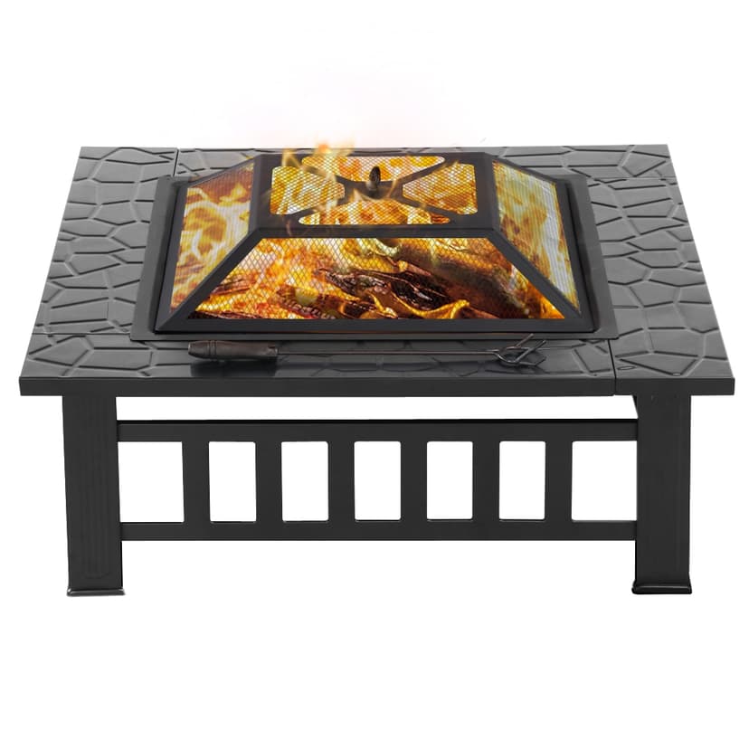 Yaheetech 32in Outdoor Firepit Square Table Backyard Patio Garden Stove Wood Burning Fire Pit with Spark Screen, Log Poker and Cover