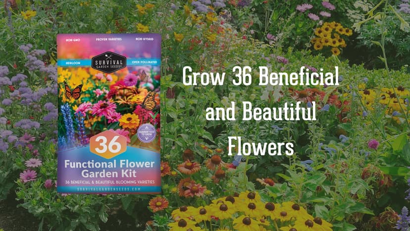 Survival Garden Seeds Functional Flower Garden Kit | 36 Pack Seed Starter Collection | Bee, Butterfly, Hummingbird, Pollinator-Friendly Blooms | Non-GMO Heirloom Beneficial Flowers & Wildflowers