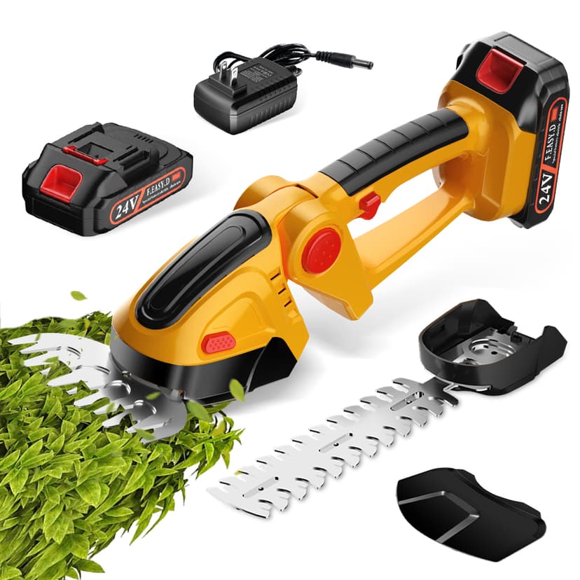 Hedge Trimmer Cordless with 21V Battery - 2 in 1 Electric Shrubbery Trimmer, Handheld Grass Shear Cutter Lightweight-Mini-Grass-Trimmer Bush Trimmer for Garden Yard Lawn Pruning