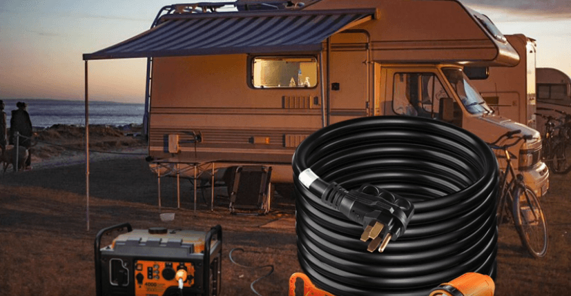 VEVOR 15 FT 50 Amp Generator Extension Cord 4 Wire 6 Gauge STW 6/3+8/1, 125V 250V Generator Power Cord N14-50P & SS2-50R with Portable Handle