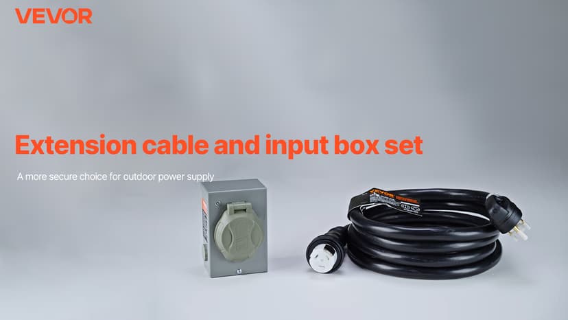 VEVOR 50 Amp Generator Cord and Power Inlet Box Kit, 25FT Generator Extension Cord NEMA 14-50P/SS2-50R STW 6/3+8/1 AWG with Twist Lock Connector, Pre-Drilled Inlet Box, ETL Listed