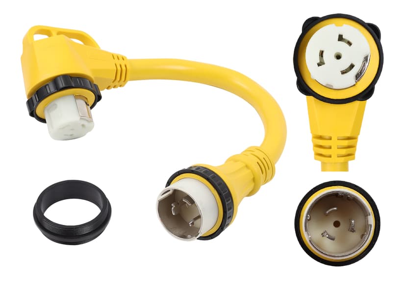 ONETAK SS2-50P to SS2-50R 1.5FT Right Angle 90 Degree 120V/240 50 Amp Male to Twist Lock Receptacle Generator RV Marine Shore Boat Power Cord Adapter