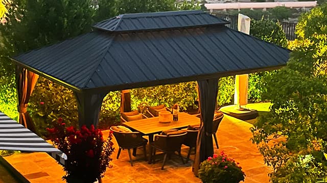 PURPLE LEAF 12' X 20' Permanent Hardtop Gazebo Aluminum Gazebo with Galvanized Steel Double Roof for Patio Lawn and Garden, Curtains and Netting Included, Grey