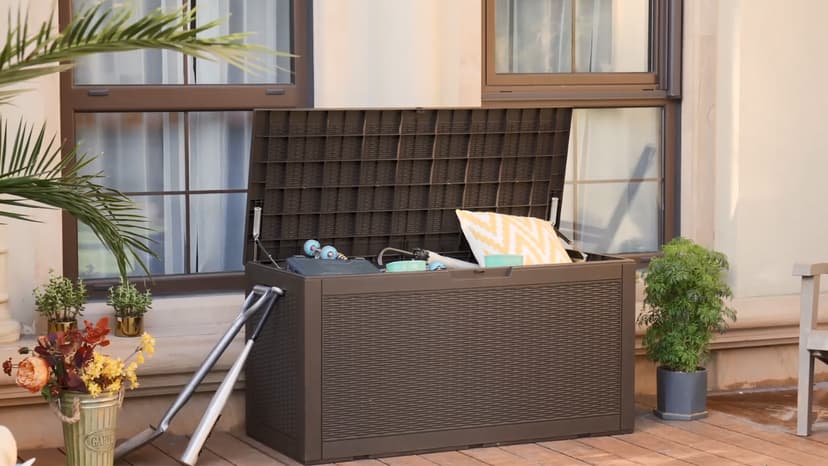 YITAHOME 100 Gallon Large Deck Box, Outdoor Resin Storage Boxes for Patio Furniture, Outdoor Cushions, Garden Tools, Water Resistant and Lockable