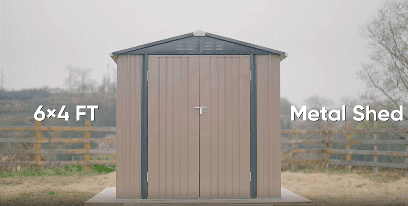 Patiowell 6x4 FT Outdoor Storage Shed, Garden Tool Storage Shed with Sloping Roof and Double Lockable Door, Outdoor Shed for Garden Backyard Patio Lawn, Brown