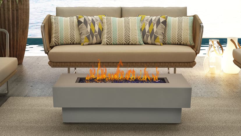 Outdoor Low Profile Fire Table, 48-inch Rectangle Propane Gas Fire Pit Table, 50,000 BTU Modern Firepit w/Lid, Fire Glass, Cover, Pre-Attached 10ft Propane Hose, Flint Gray