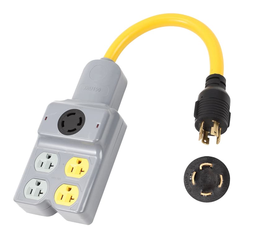 NEMA L14-30P to 4 Port 5-15R 5-20R L14-30R 5 Outlet 120/240V 30 Amp 4 Prong Twist Lock Male Plug to Female Receptacle Home Appliance RV Generator Power Cord Adapter