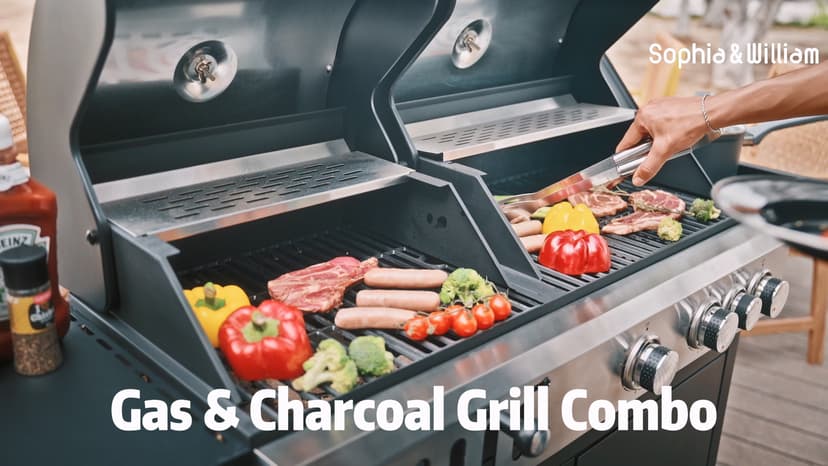 Sophia & William Charcoal and Propane Gas Grill Combo with Side Burner & Porcelain-Enameled Cast Iron Grate, Dual Fuel BBQ Grill for Outdoor, Barbecue Grill, 690 SQIN Cooking Area