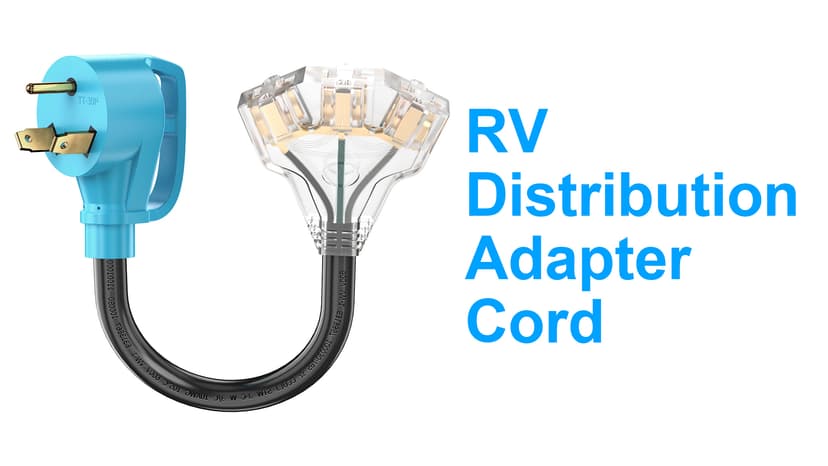 CircleCord 30 Amp to 110V RV/Generator Distribution Adapter Cord, NEMA TT-30P Male to 3X 5-15R/5-20R T-Blade Household Outlet Female with LED Power Indicator 3750W