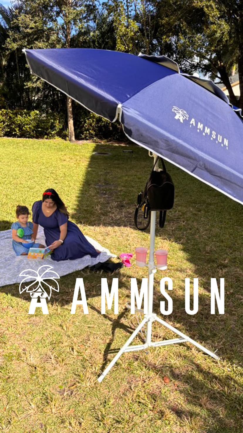 AMMSUN Shade Umbrella, Premium Portable Umbrella with Stand, 6.5ft Lightweight Free Standing Canopy for Sporting Games, Adjustable Instant Sun Protection and Easy to Carry, Navy Blue