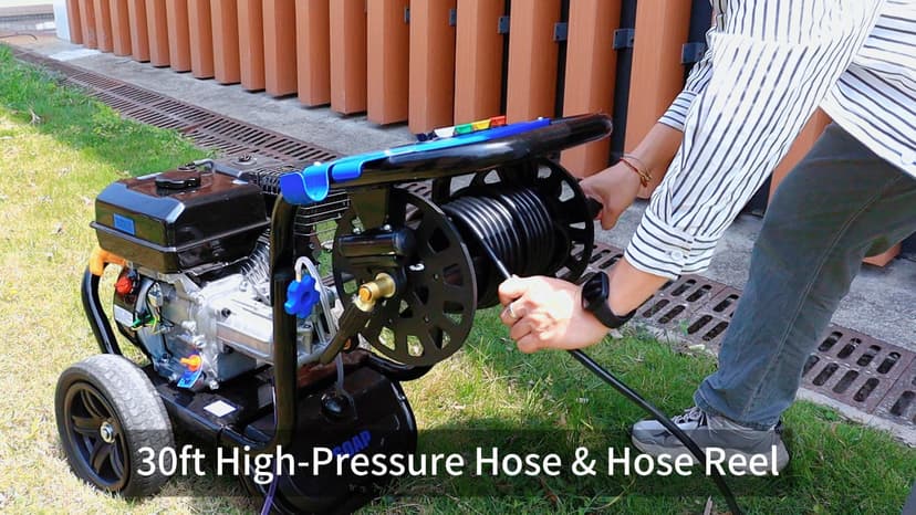 3600PSI Gas Pressure Washer, 2.3GPM Heavy-Duty High Power Washer with 212CC Engine, 5 Quick-Connect Nozzles, 30ft High-Pressure Hose & Hose Reel, Maintenance-Free Aluminum Axial Cam Pump