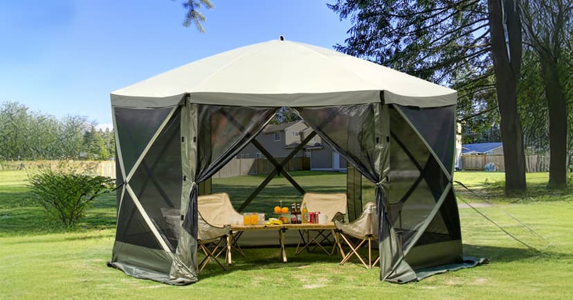 VEVOR Pop Up Gazebo Screen Tent 12 x 12 Ft, 6-Sided Camping Gazebo Instant Canopy Sun Shelter with 6 Removable Privacy Wind Cloths, Mosquito Netting, 300D Oxford Cloth for Patio, Backyard, Lawn