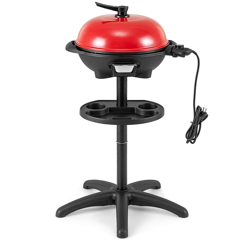 Giantex Electric Grill Indoor Outdoor, Non-stick Grill Griddle Plate, 3 Cooking Zones, Temperature Control, Drip Tray, 1350W 200sq.in BBQ Grill for Balcony Apartments Backyard Party Camping (Red)