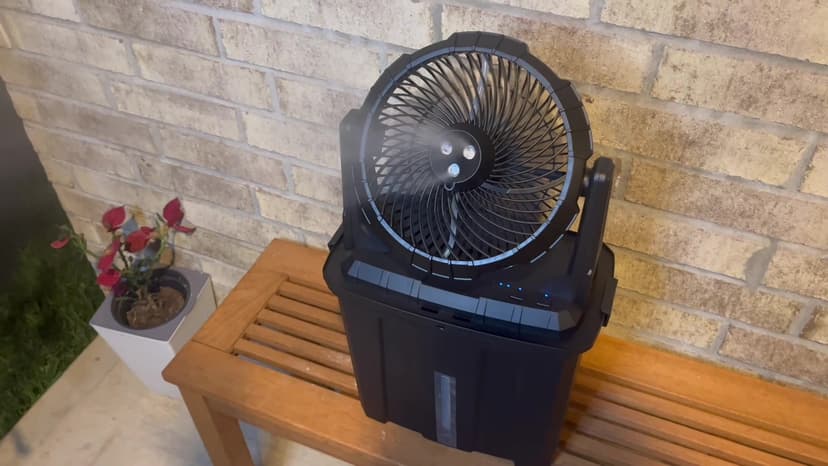 Ausic 9L Bucket Portable Misting Fan for Outdoors Patios, 20000mAh Rechargeable Battery Operated Camping Fan, 3 Strong Winds, 3 Large Spray Outlets, for Fishing/Travel/Garden Party/Golf/Tent/Office