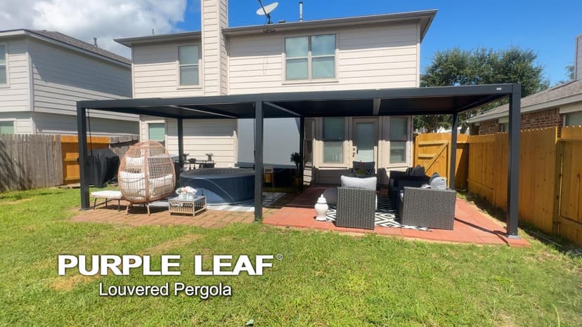 PURPLE LEAF Louvered Pergola 10' x 12' Patio Aluminum Pergola with Independent Adjustable Rainproof Roof Hardtop for Outdoor Deck Garden Yard