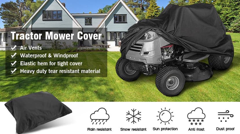 Riding Lawn Mower Cover, Heavy Duty 600D Oxford Outdoor Tractor Cover Waterproof UV Protection Lawn Mower Cover Fit Decks up to 54" with Elastic Cord & Storage Bag, Green
