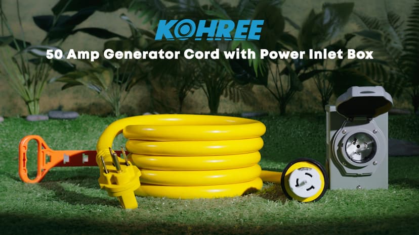 Kohree 50 Amp Generator Cord and Pre-drilled Power Inlet Box, 20FT 4 Prong NEMA 14-50P to SS2-50R 10 Gauge Generator Extension Cord, SS2-50P Power Inlet Box Kit, 125/250V, 12500W with Cord Organizer