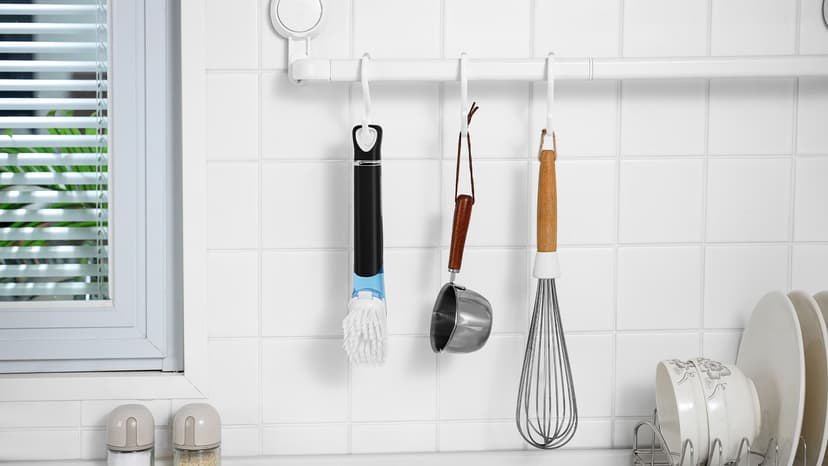 SUBEKYU Dish Brushes with Soap Dispenser, Kitchen Dish Scrubber Brushes with Handle, Dishwashing Cleaning Scrubbers for Dishes/Pans/Pots, Black, 2Pack