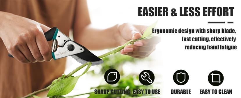 Flora Guard Pruning Shears 8.6" Bypass Garden Shears, Professional Ultra Sharp Sk5 Steel Garden Clippers, Heavy Duty Durable Ergonomic handle Plant Cutting Scissors Tools, Yard Hedge Branch Trimmer