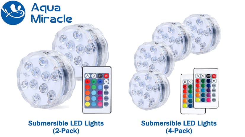 AquaMiracle Submersible LED Lights with Remote Shower Lights Waterproof Battery Operated, Multi Color Changing Hot Tub Lights for Pool, Pond, Aquarium, Bath, Party, Vase Decoration (2-Pack)