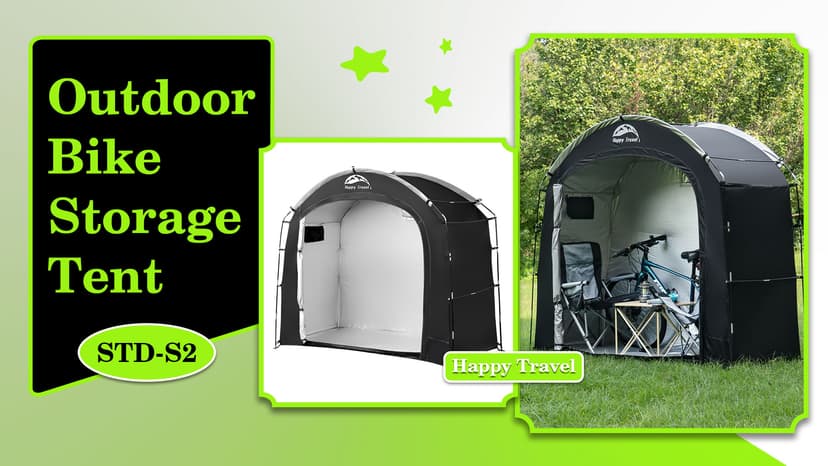 Happy Travel Bike Storage Tent Shed,Large Outdoor Waterproof Bicycle Covers Shelter with Window for 2/3 Bikes,Oversized Outside Portable Sheds for Lawn Mower,Garden Tools (Black)