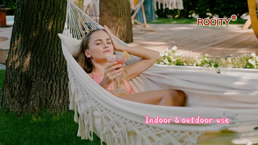 Indoor Hammock with Macrame Fringe for 2 Persons,Double Boho Hammocks with Tassels,Portable Cotton Rope Hamaca Swing with Travel Bag for Outside,Porch,Garden,Patio,Backyard,Up to 500lbs White
