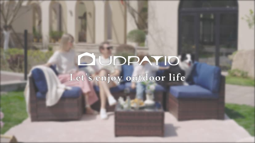 UDPATIO Patio Furniture Set With 44'' Fire Pit Table,Modular Outdoor Furniture Sets,Slanted Back Outdoor Sectional Conversation Set PE Rattan Sofa for Backyard W/Coffee Table,4'' Cushions,8 PCS,Orange