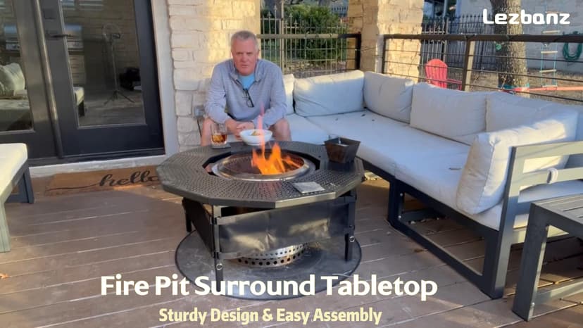 Fire Pit Surround Tabletop for Solo Stove Bonfire Ranger 2.0, with UV-Resistant Outdoor Fabric, Thick Metal Black