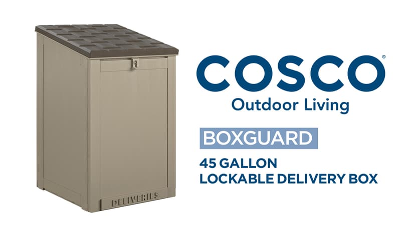 Cosco BoxGuard Outdoor Storage Box, Large Lockable Package Drop Box, 6.3 Cubic Feet, Weather-Resistant Design, Gray/Brown