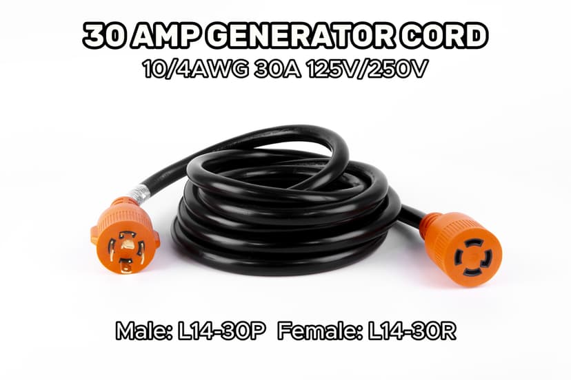 25 Ft 30 Amp 4 Prong Generator Extension Cord, NEMA L14-30P to L14-30R, 4×10 Gauge STW 125/250V Up to 7500W Generator Cable, ETL Listed