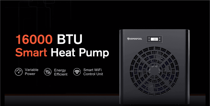 Above Ground Pool 16000 BTU Electric Pool Heater for Pools up to 5400 Gallons, Pool Heat Pump with Smart Inverter, WiFi Control Via App Swimming Pool Heater, Titanium Heat Exchanger, 110V
