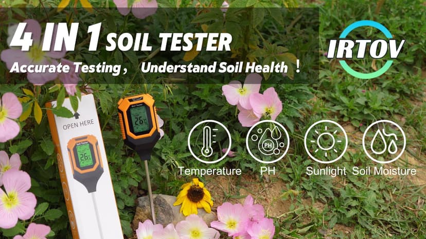 4-in-1 Soil Moisture Meter Digital PH Meter/Soil Moisture/Plant Temperature/Sunlight Intensity, Backlight LCD Display, Soil Test Meter for Garden, Lawn, Plant Care, Farm and Indoor Outdoor Plants
