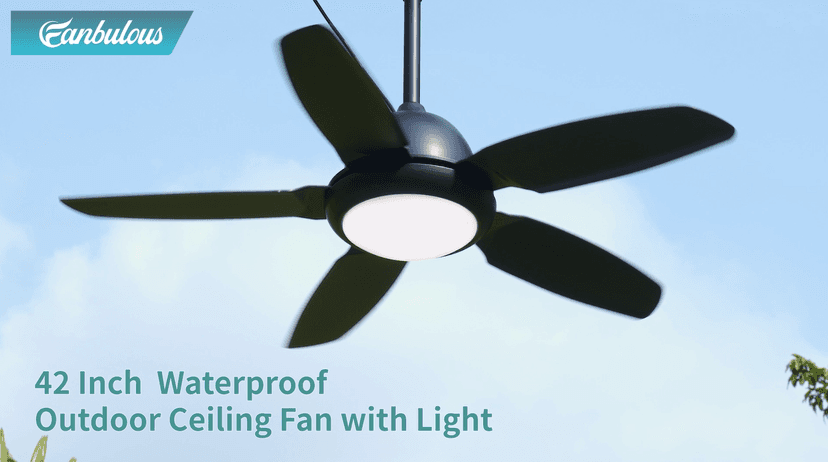 42 Inch Waterproof Outdoor Ceiling Fan with Lights and Remote,IP65 Hanging Gazebo Fan with 3CCT 6-Speed DC Motor,Black Wet Rated Plug in Ceiling Fan with Cord for Patios Porch Pergola