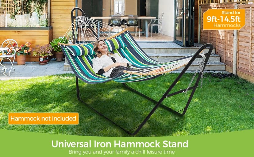 Yaheetech Universal Hammock Stand, Heavy-Duty Double-Pipe Steel Hammock Stand for 9-14.5 Ft Hammocks, 475 Lb Capacity and Capable of Holding 2-3 People