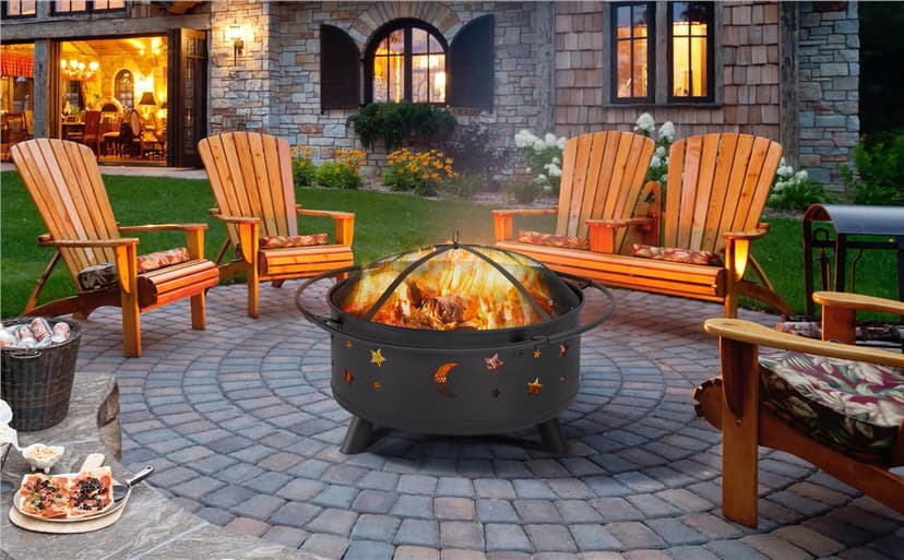 Yaheetech Fire Pit 30in Fire Pits for Outside Wood Burning Outdoor Fireplace with Spark Screen, Poker for Bonfire Patio Backyard Garden Picnic