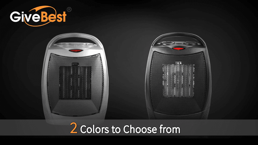 GiveBest Portable Electric Space Heater with Thermostat, 1500W/750W Safe and Quiet Ceramic Heater Fan, Heat Up 200 Square Feet for Office Room Desk Indoor Use, Silver