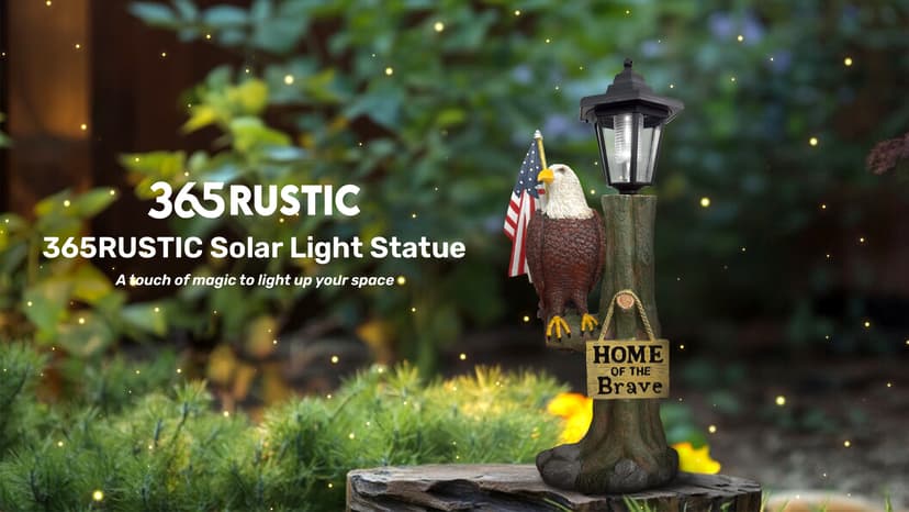 14x6 Inch Eagle Outdoor Solar Statue, Home of The Brave Outdoor Decorative Sculpture, Garden Decoration Outdoor Waterproof, Eagle Statue with American Flag for Patios, Yards, and Gardens