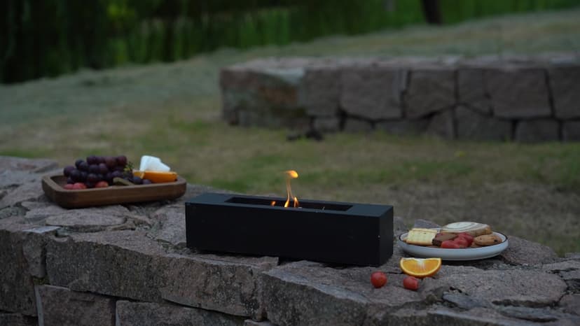 Poofzy Table Top Firepit, Indoor Fire Pit Tabletop Concrete, Portable Ethanol Tabletop Fireplace Outdoor for Patio Home Decor Housewarming 14.9x3.3x3.3 in (Gray)