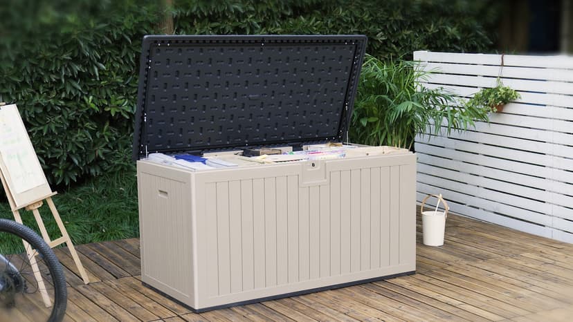 YITAHOME 230 Gallon Double-Wall Deck Box with Divider & Side Handles, Outdoor Large Storage for Patio Furniture Cushions, Garden Pool Accessories, Water Resistant & Lockable
