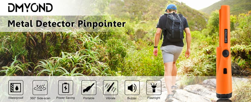 Dmyond Metal Detector Pinpointer, Professional Waterproof Handheld Pin Pointer Wand, Search Treasure Pinpointing Finder Probe with 9V Battery for Adults, Kids - Orange