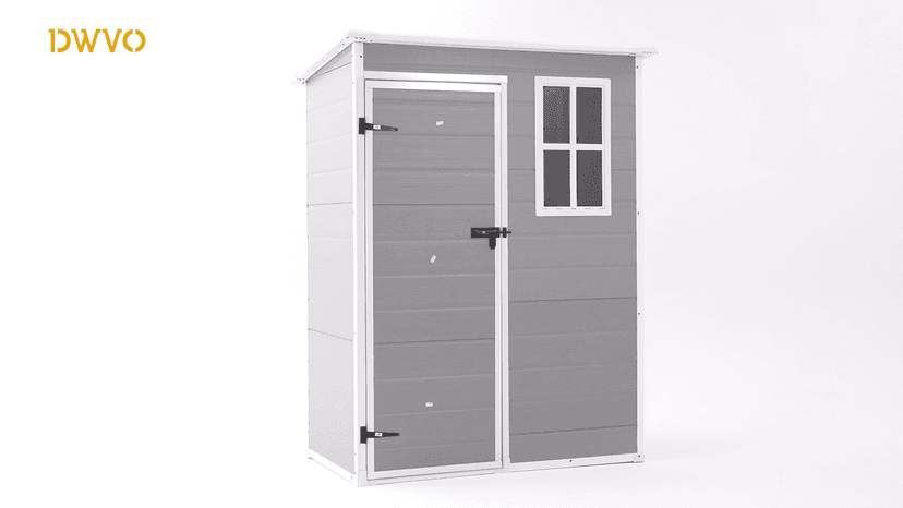 DWVO 5x3 FT Outdoor Storage Shed with Reinforced Floor, All-Weather Resin Storage Shed with Lockable Door & Window, Waterproof Plastic Tool Storage for Garden, Backyard, Patio, Lawn