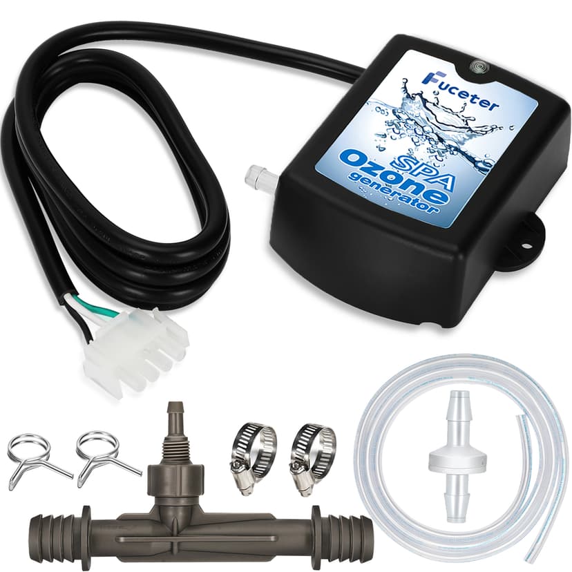 Spa Ozone Generator Kit with Venturi Injector, Ozone Generator for Hot Tub, Cold Plunge, 50mg/h Portable Ozone Generator Water, Universal: 110V / 240V (AMP-4 Plug)