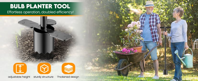 BreeRainz Bulb Planter Tool Long Handle, Height Adjustable Sod Plugger Tool w/ 3.5" Wide Serrated Base,Heavy Duty Dual-Peda Garden Tool for Planting Tulips,Iris,Daffodils,Soil Sampler Transplanting