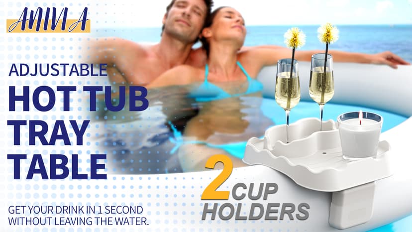 Anivia Hot Tub Table Tray, Hot Tub Accessories for Intex PureSpa, Nonslip Caddy Holds 2 Drinks, Keep Snacks-Drinks Handy and Dry, Fits Outdoor Inflatable Spa/Pool/Hot Tub Wall (Beige)