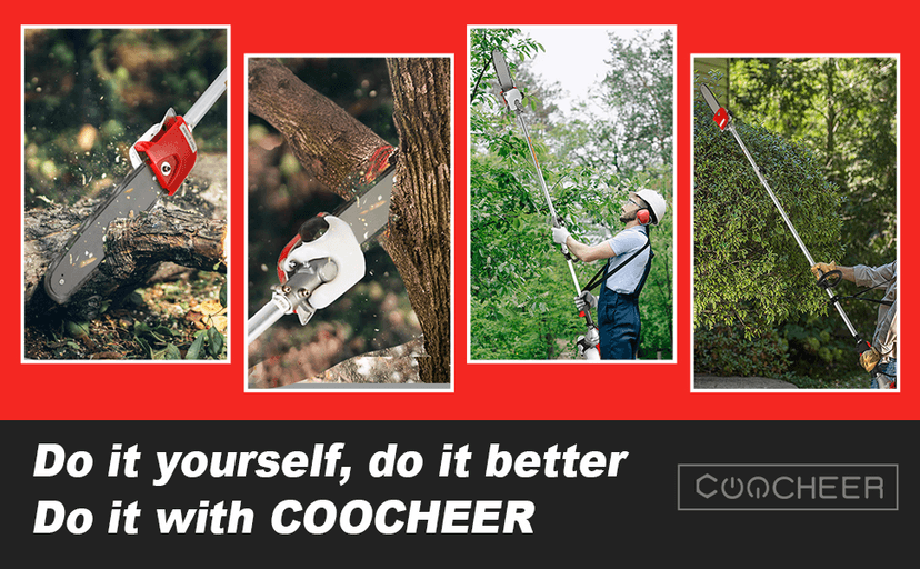 COOCHEER Pole Saw Gas Powered, 16-Foot Reach 58CC 2-Cycle Gas Pole Chain Saw 11.5 inch Cutting Bar Long Tree Trimmer Gas Pole Saws for Tree Trimming Branch Pruning