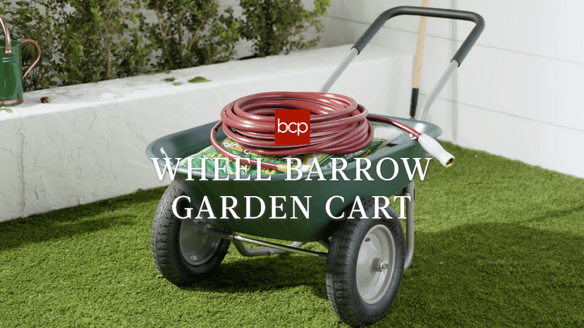 Best Choice Products Dual-Wheel Home Utility Yard Wheelbarrow Garden Cart w/Built-in Stand for Lawn, Gardening, Construction - Green