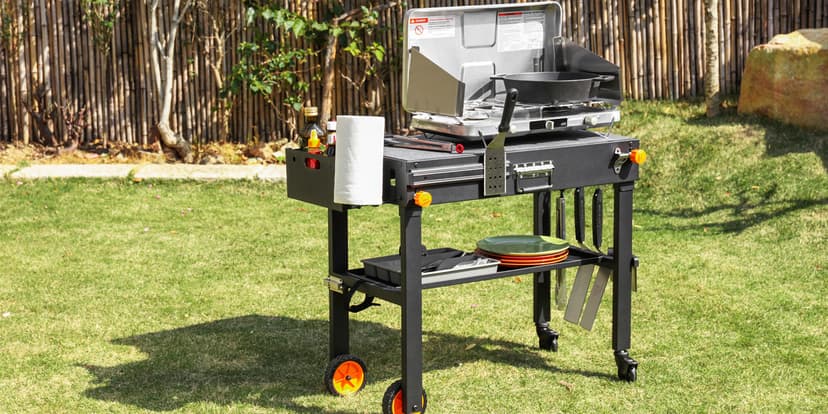 Grill Table for Blackstone Griddle, Portable Griddle Table with Caddy - Fit 17” or 22” Other Tabletop Grill, Foldable Ninja Grill Stand& Blackstone Griddle Stand for Outdoor Tailgating-Camping